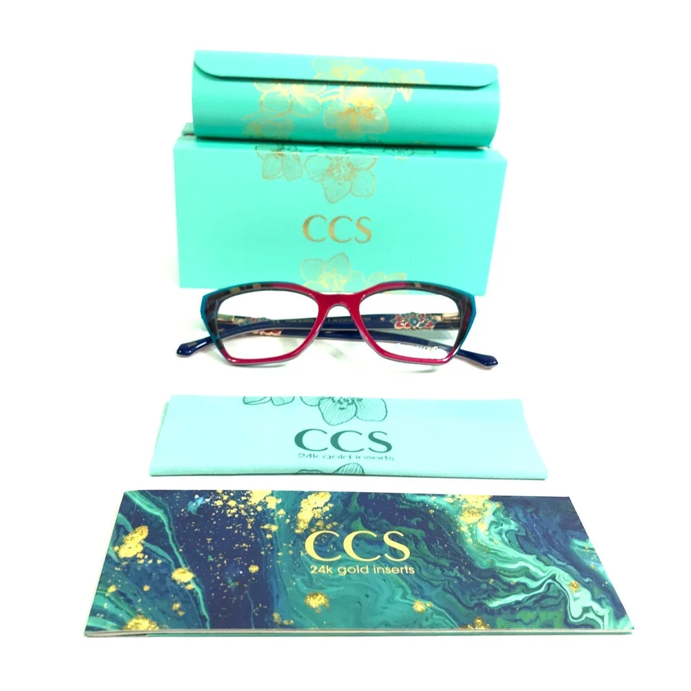 CCS by Coco Song Eyeglasses Frames PINK HORSE Col. 3 Blue Red Cat Eye 52-19-145